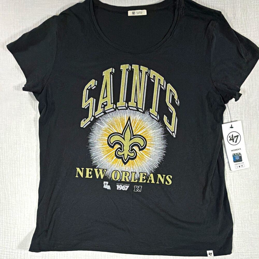 '47 Women's New Orleans Saints NFL Graphic Crew Neck Cotton T-Shirt Black XL